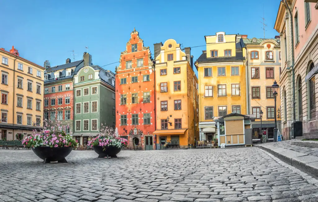 Colorful facades in Stockholm’s Stortorget Square